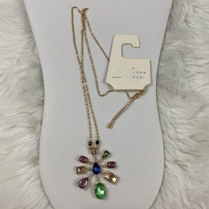 8 Point Star Multicolor Gemstone Pendant Gold Chain Necklace